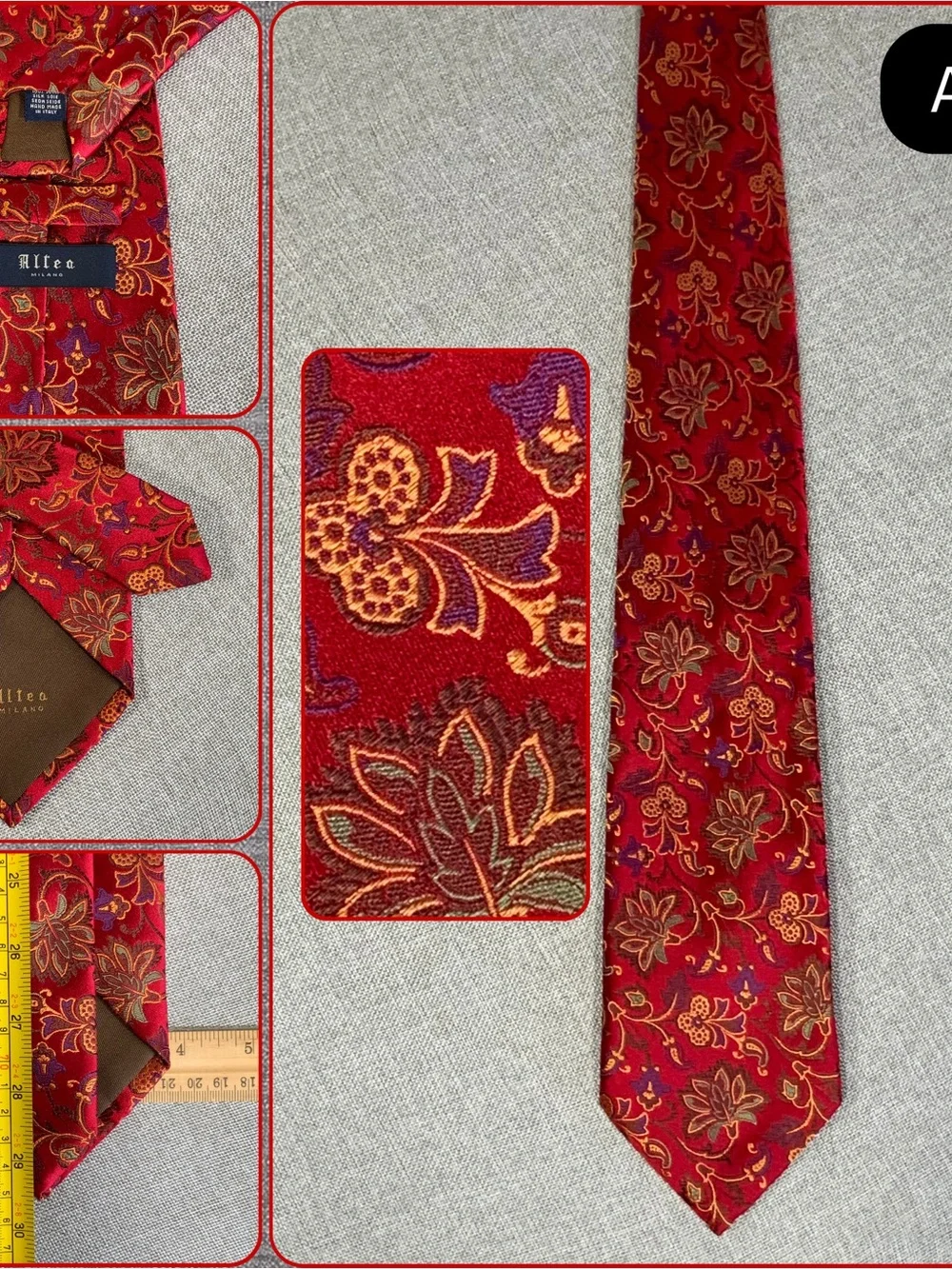 Altea Milano Red Silk Paisley Floral Necktie